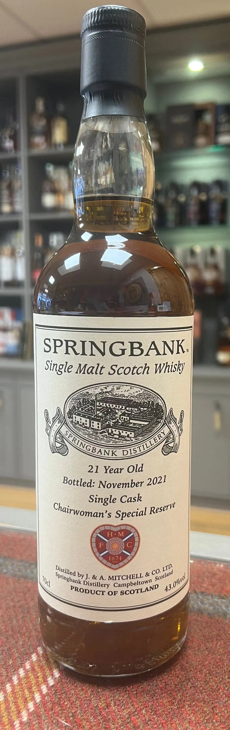 Springbank 21 Year Old Single Cask, Chairwoman's Special Reserve Heart of Midlothian Football Club  (70cl, 43.0%) Springbank